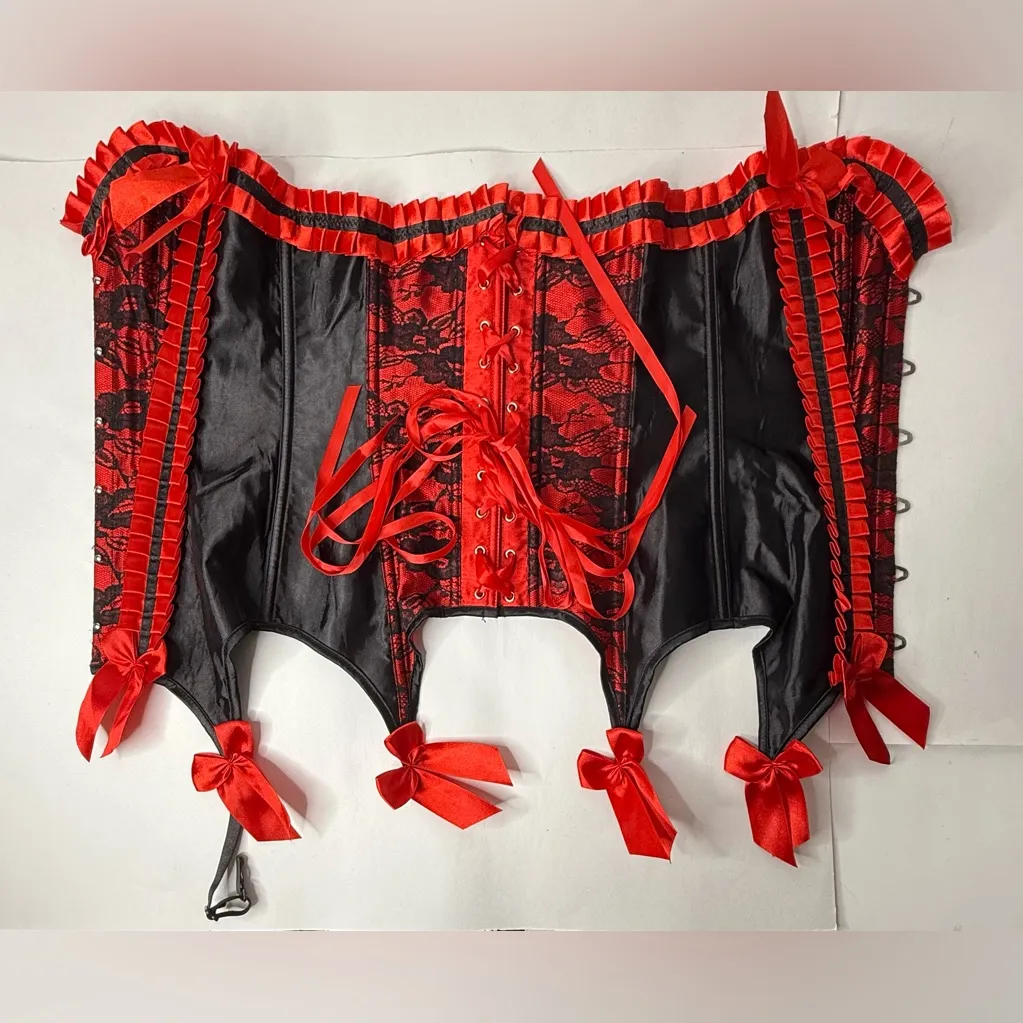 Corset‎ Women’s Size Small Red Black Lace Ribbon Bedroom Feminine Body Shaper - Image 5