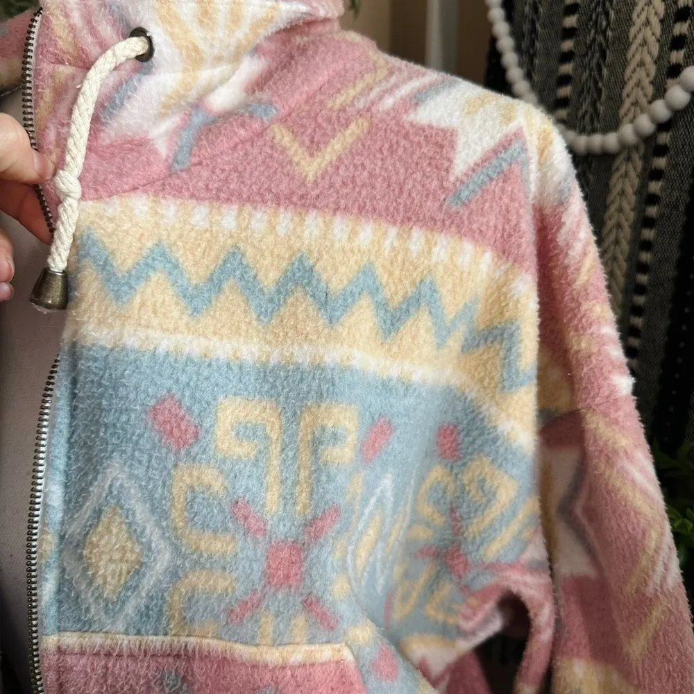 Vintage 80s/90s G4000 Southwestern Aztec Fleece Geometric Zip Up Jacket Pink - Image 2