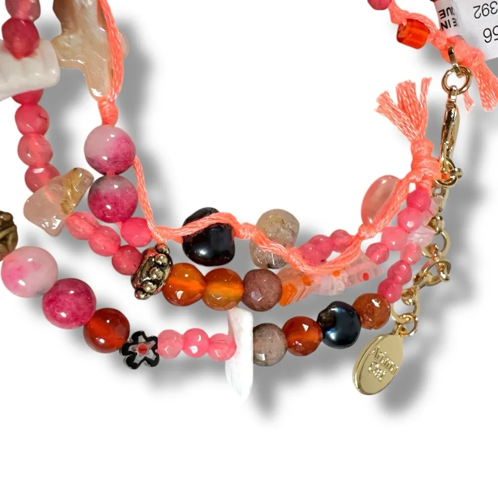 Free People Ariana Ost Rayland Anklet Pink Bohemian Beach Pearl Cross Layered - Image 15