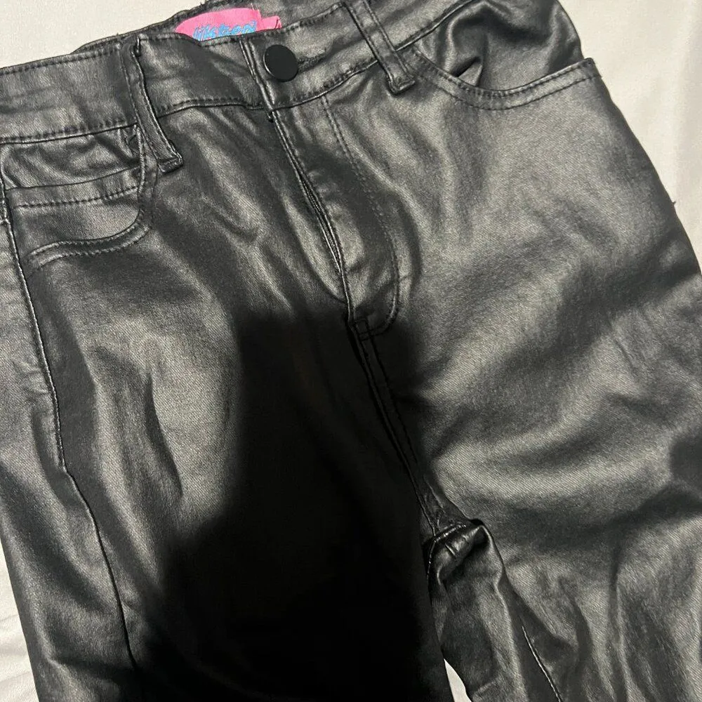 Edikted Luna Faux Leather Flare High Rise Pants Black Size Small - Image 11