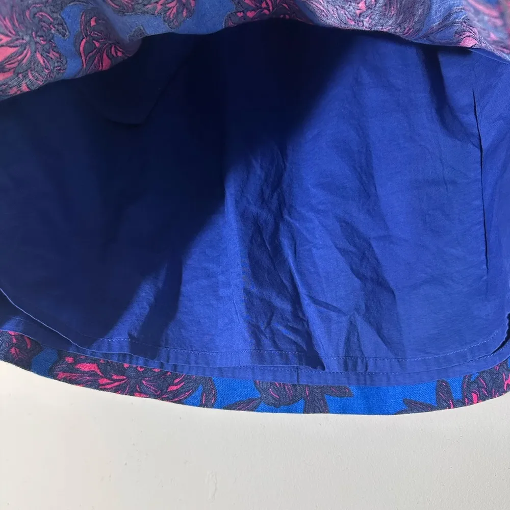 J Crew floral Linen Cotton pull on elastic waist skirt size 2 pink blue - Image 5