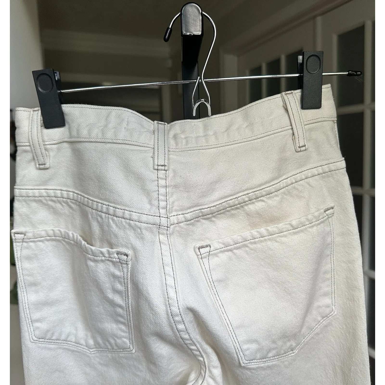 J Brand Joan Crop Jeans Women's Size 24 White Macadamia Frayed Hem Straight Leg - Image 8