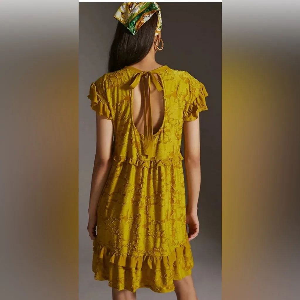 Anthropologie Playful Ruffle Knit Mustard Mini Dress - Image 2