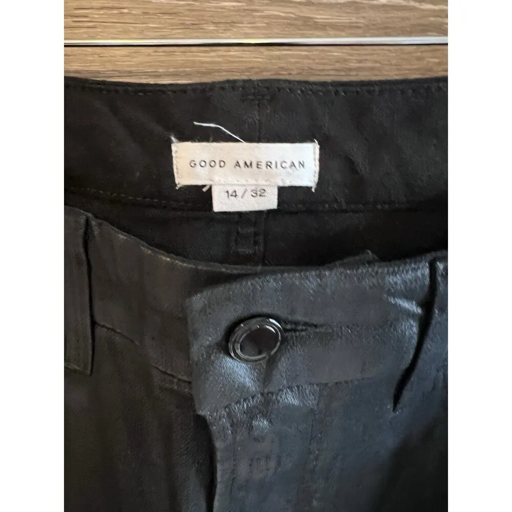 Good American GOOD CLASSIC Slim Straight Jeans GC046T Sz 14/32 Inseam 28" Black - Image 3