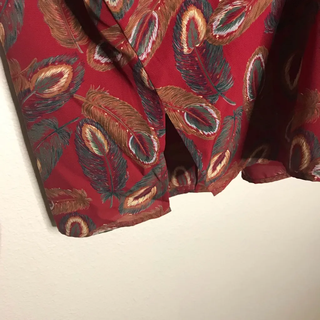 Vintage 90s Blouse Women Plus Size 22W Peacock‎ Feather Print Unique Maximalist Red - Image 9