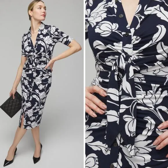 New! White House Black Market Matte Jersey Ruched‎ Tie-Front Midi Dress, size 6 - Image 3