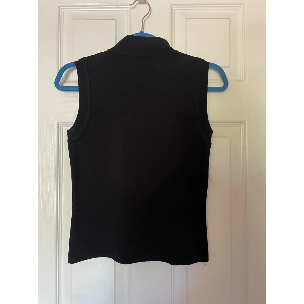 Cable & Gauge Sweater Womens Petite Small Black Ribbed Mock Neck Sleeveless. - Image 2