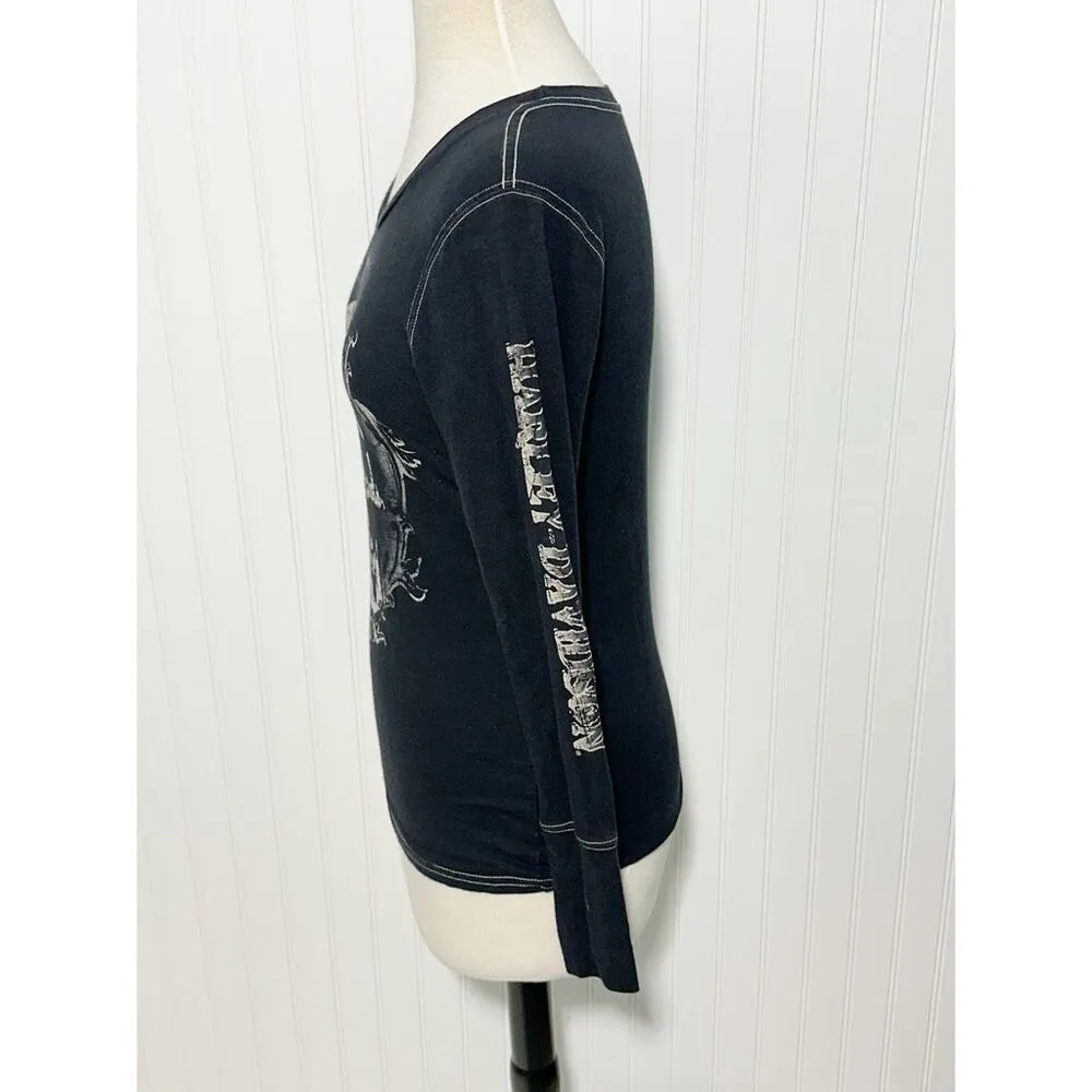 Harley Davidson Women's Skull Barbs Collingswood‎ T Shirt Blue Size Large - Image 6