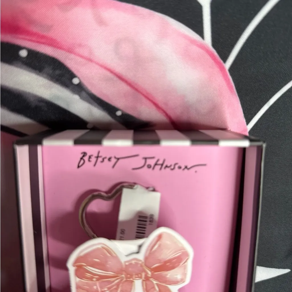 Betsey Johnson Teddy Bear Pink Safety Pin Gem Detailed Keychain - Image 3