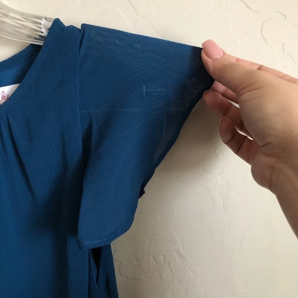 Parker Blue Asymmetrical Ruffle Mini‎ Dress - Image 10