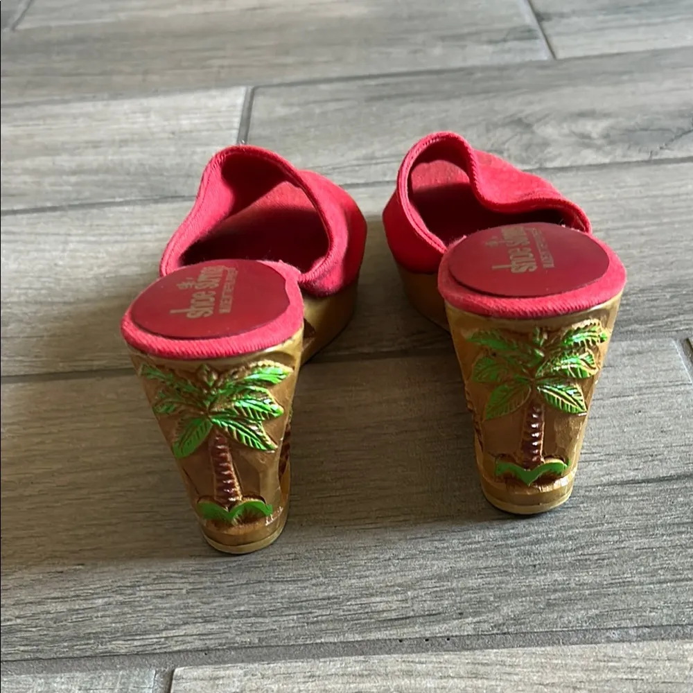 Red Wedge Shoes with Floral Pattern and Slip - Image 6