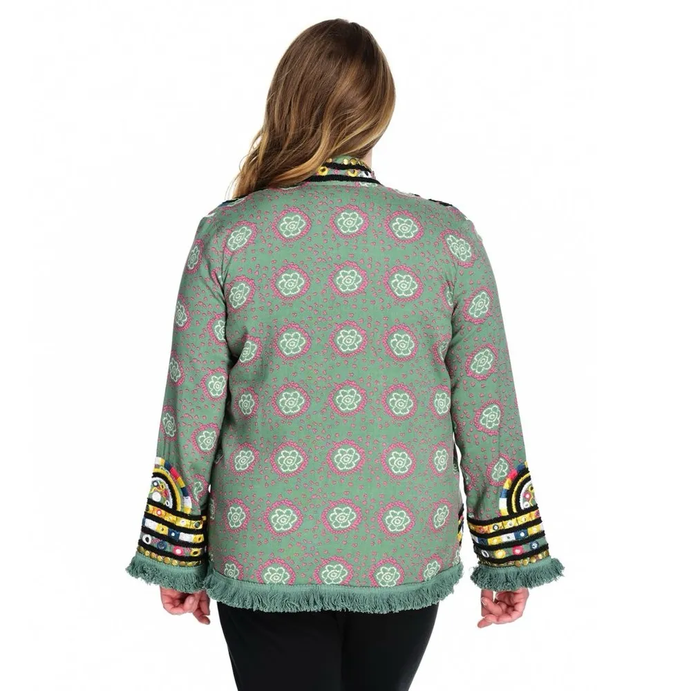 Indigo Moon Patterned Woven Mirror, Embroidery & Bead Detailed Fringe Jacket Pink Size XS - Image 3