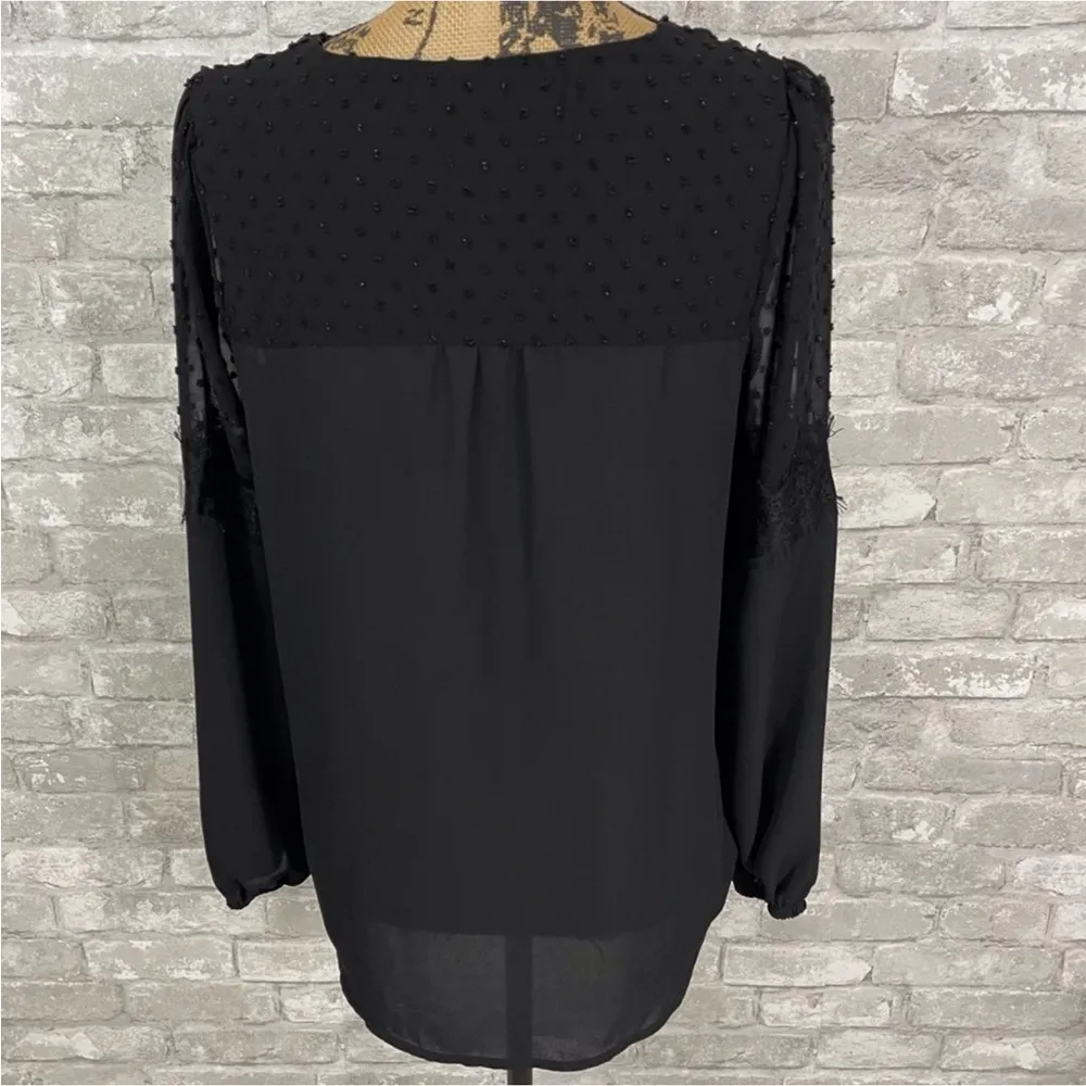 Gibson Swiss Dot Sheer Black Blouse - Image 2