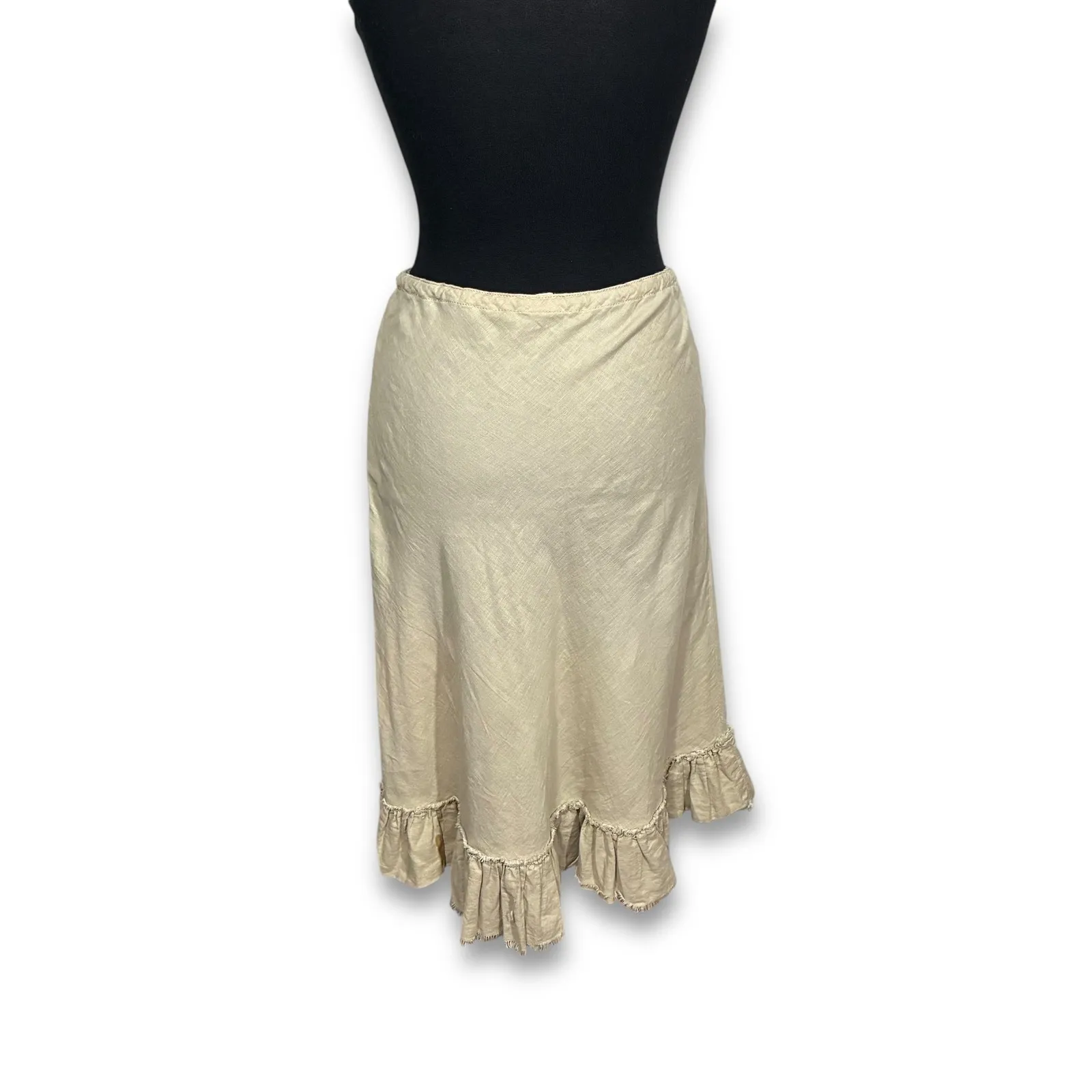 J. Crew Linen Blend Skirt XS Beige Ruffle Hem‎ Drawstring Waist Casual Women - Image 3