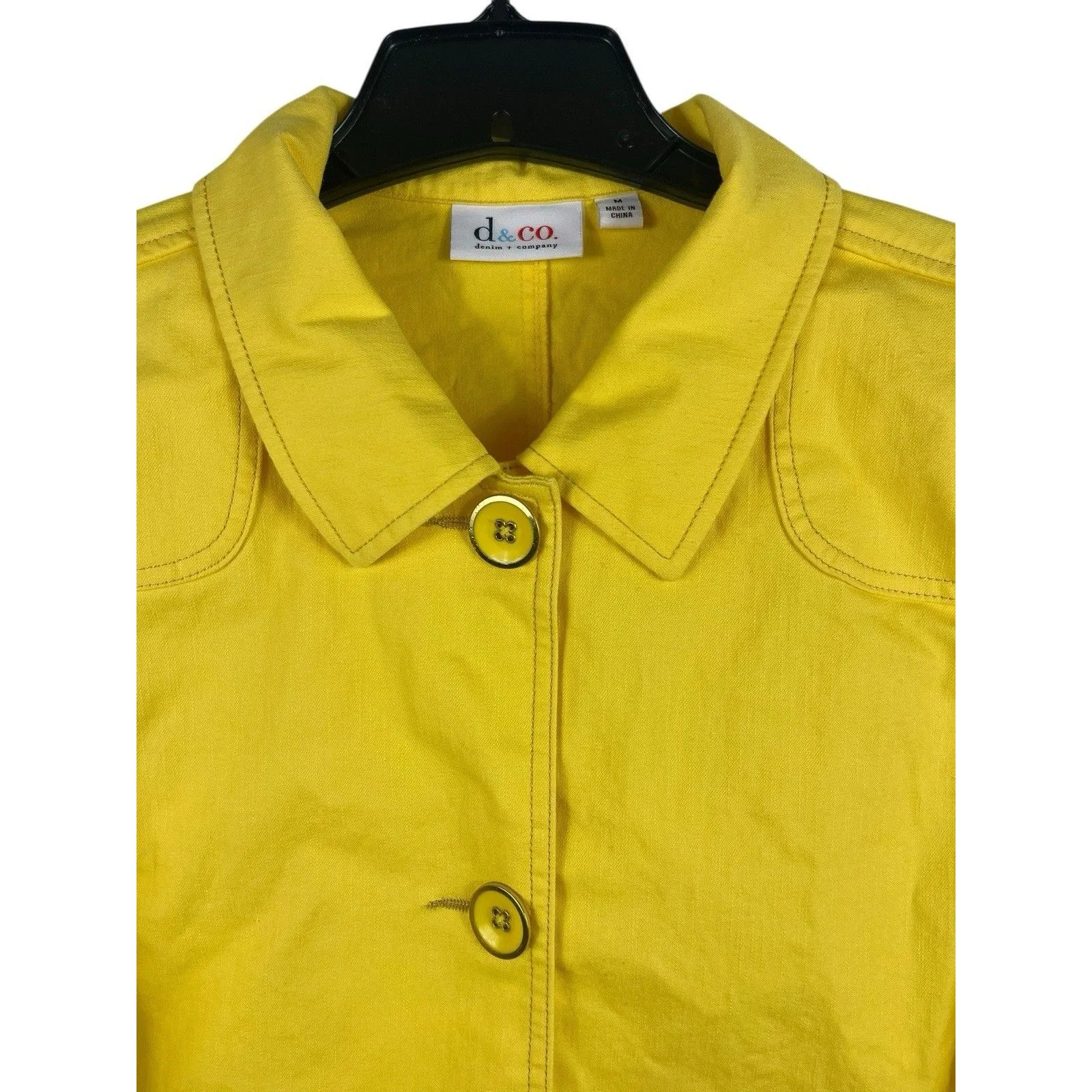 Denim & Co Women’s M Yellow Button Front Jacket Shacket Cotton Spandex Stretch Size M - Image 2