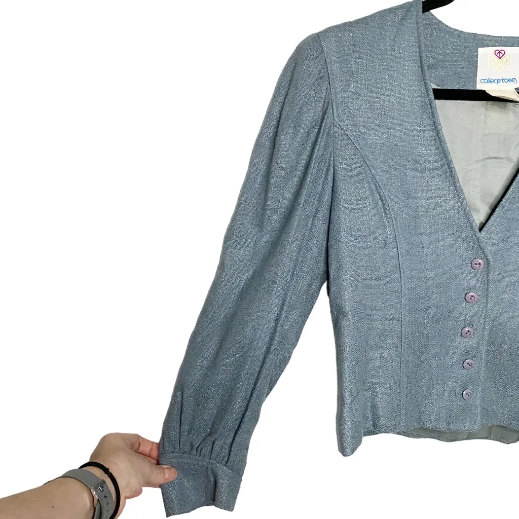 VINTAGE COLLEGE TOWN LIGJT PERIWINKLE BLUE LINED SHORT BLAZER SIZE 8 - Image 5