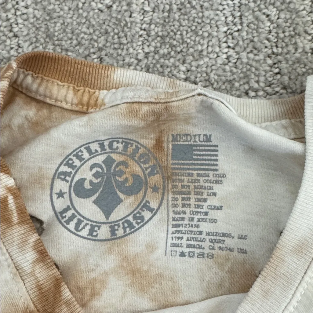 Affliction Tye Dye Slices Tee cow skull braided - Image 3