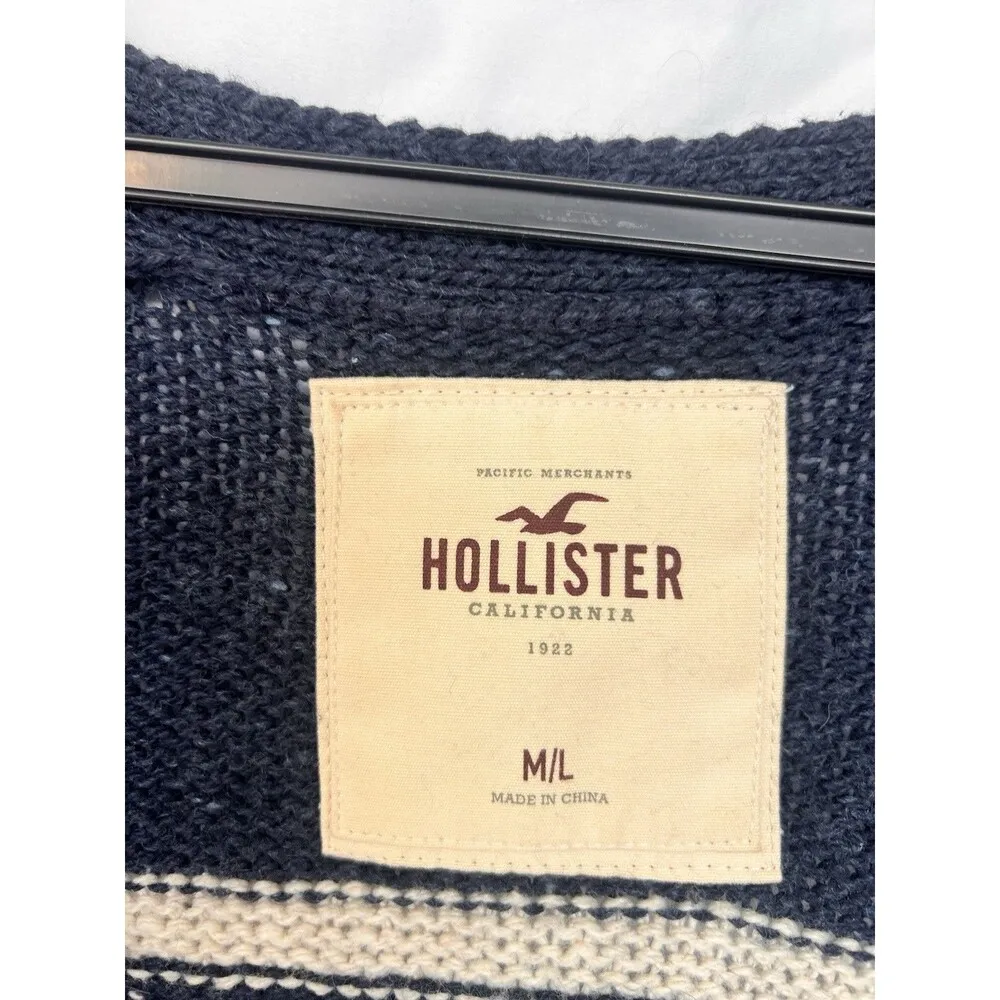 Hollister Navy Tribal Southwestern Belted Cardigan Vest Aztec Boho Western M/L - Image 8