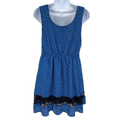 Bar III Milkmaid Soft Grunge Dress Small Blue Black Sleeveless Lace Detail Lined - Image 2