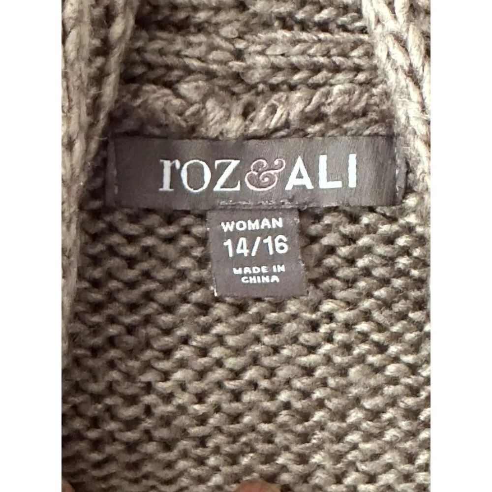 Roz & Ali Womens Crochet Knit Floral Vest 14/16 Wool Blend Sleeveless Open Front - Image 3