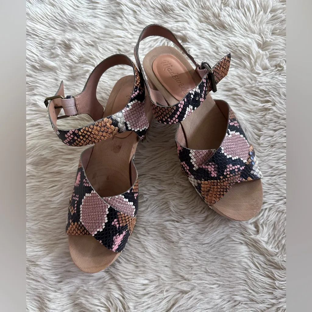 Madewell Johanna Crisscross Clog Sandal in Snake Skin Embossed Leather Size 6.5 Brown - Image 7