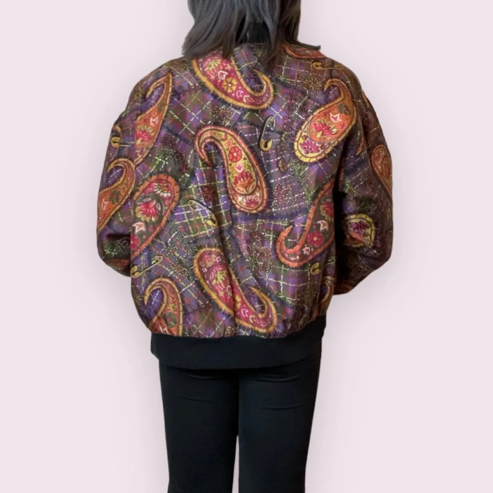 Vintage 90s oversized silk bomber jacket - Image 4