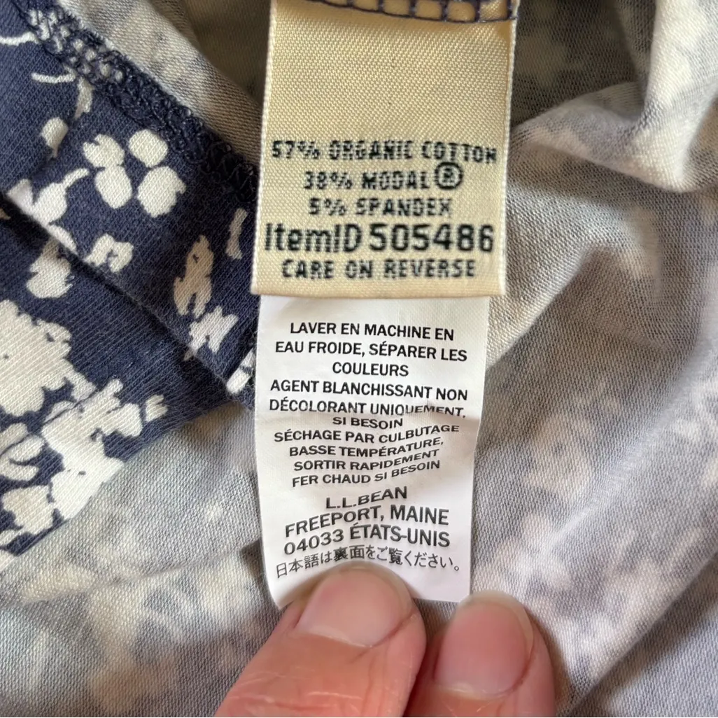 LL Bean Long Sleeve Floral Dress Organic Cotton Womens Size Medium Blue White - Image 8