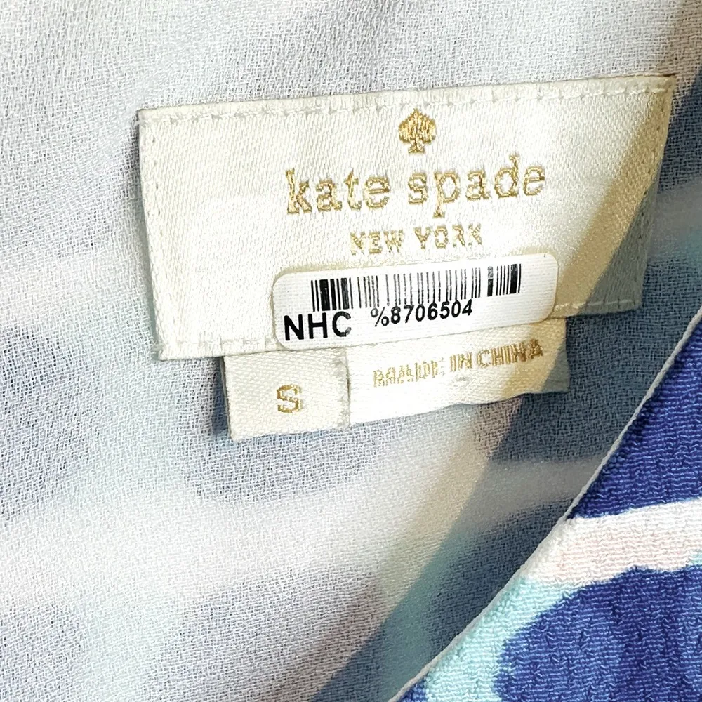Kate Spade Island Stamp Breath of Fresh Air Layered Blue Print Top Shirt Blouse - Image 8