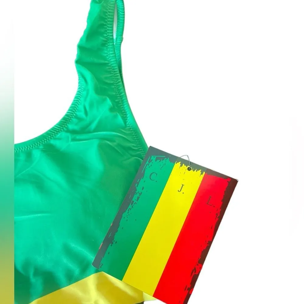 Jamaican Flag One Piece Bathing Suit Swim Suit With Pads Womens Size 17/18 NWT Green - Image 5