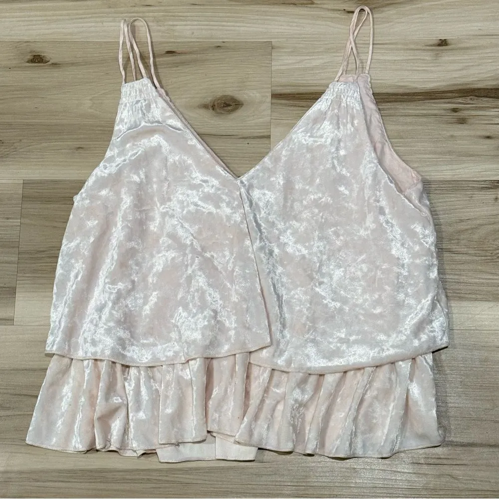 Aerie Pink Peplum Crushed Velvet Tank Top Women’s Small - Image 2