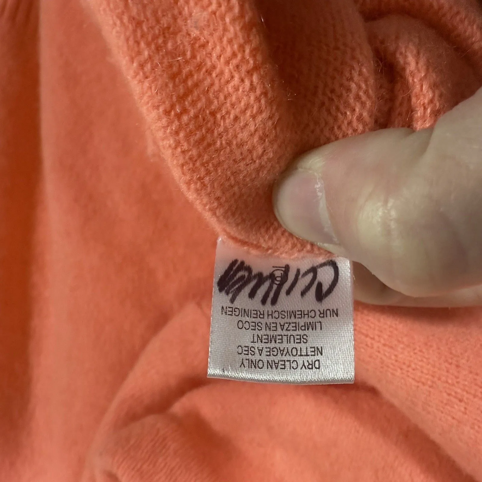 Minnie Rose Coral Orange Hooded Cropped Chewed Hem Cashmere Sweater Size S Cozy - Image 8