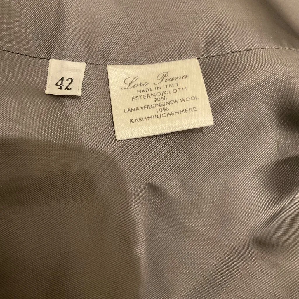 Loro Piana herringbone wool brown grey plaid check women long coat IT42 bust37 - Image 4