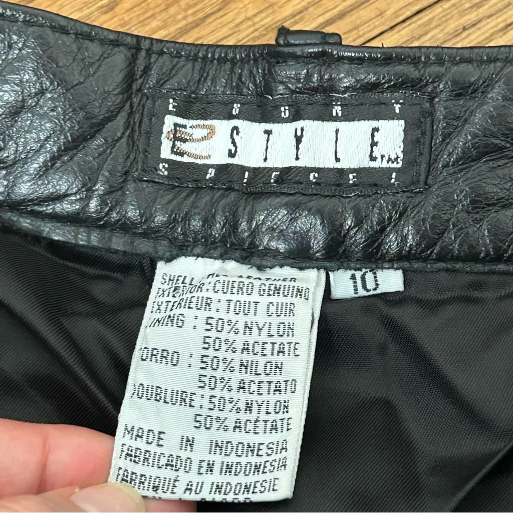 VTG 80’s Black Leather E Style High Waisted Straight Leg Pants Size 10 - Image 5