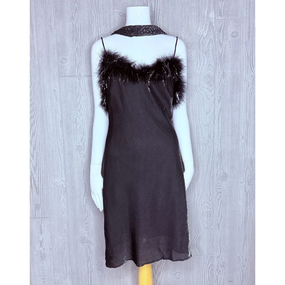 Vintage metallic jump midi body con dress with feathers and Shaw / belt scarf md Black Size M - Image 2
