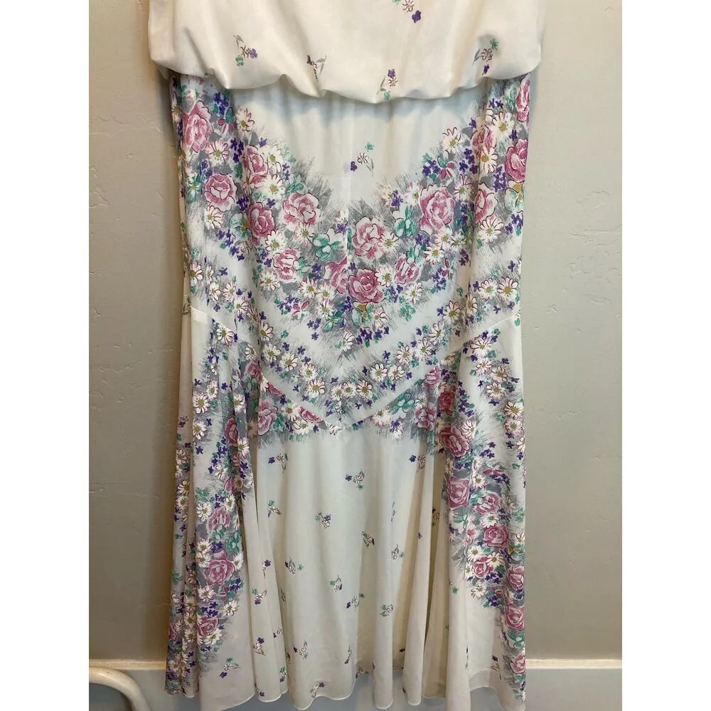 Vintage Short Sleeve Maxi Length Dainty Floral Flowy Summer Dress Size Medium - Image 7