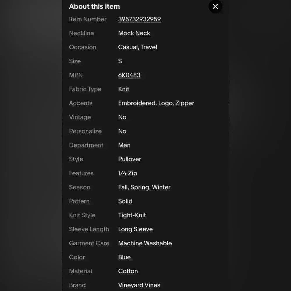 Vineyard Vines Martha's Vineyard 1/4 Zip Shep Sweater Size S Navy Blue 6K0483 - Image 5