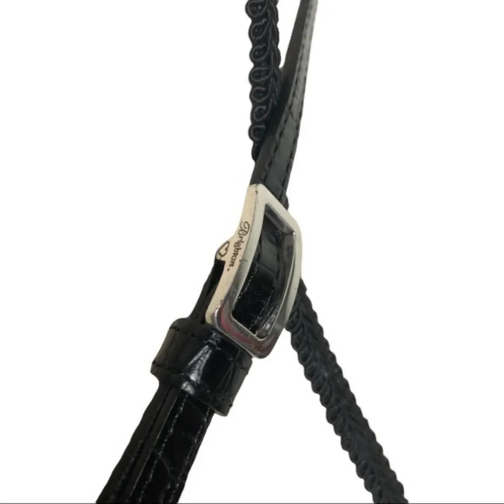 Vintage Brighton Black Brown Leather Canvas Wallet Crossbody - Image 11