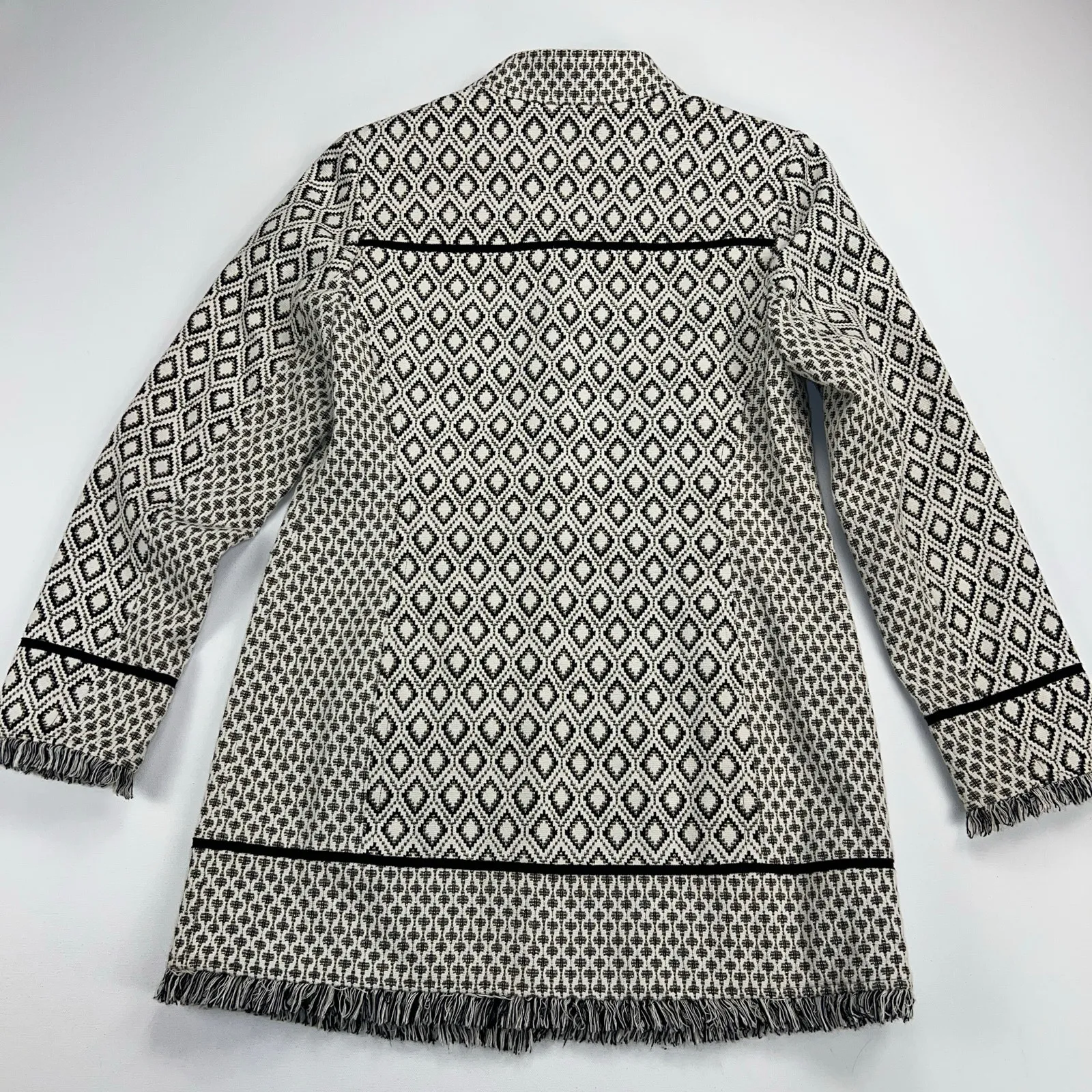 Chico’s Ivory Black Gold Jacquard Knit Fringe Blazer Jacket Size 4 (Chico’s 0) - Image 12