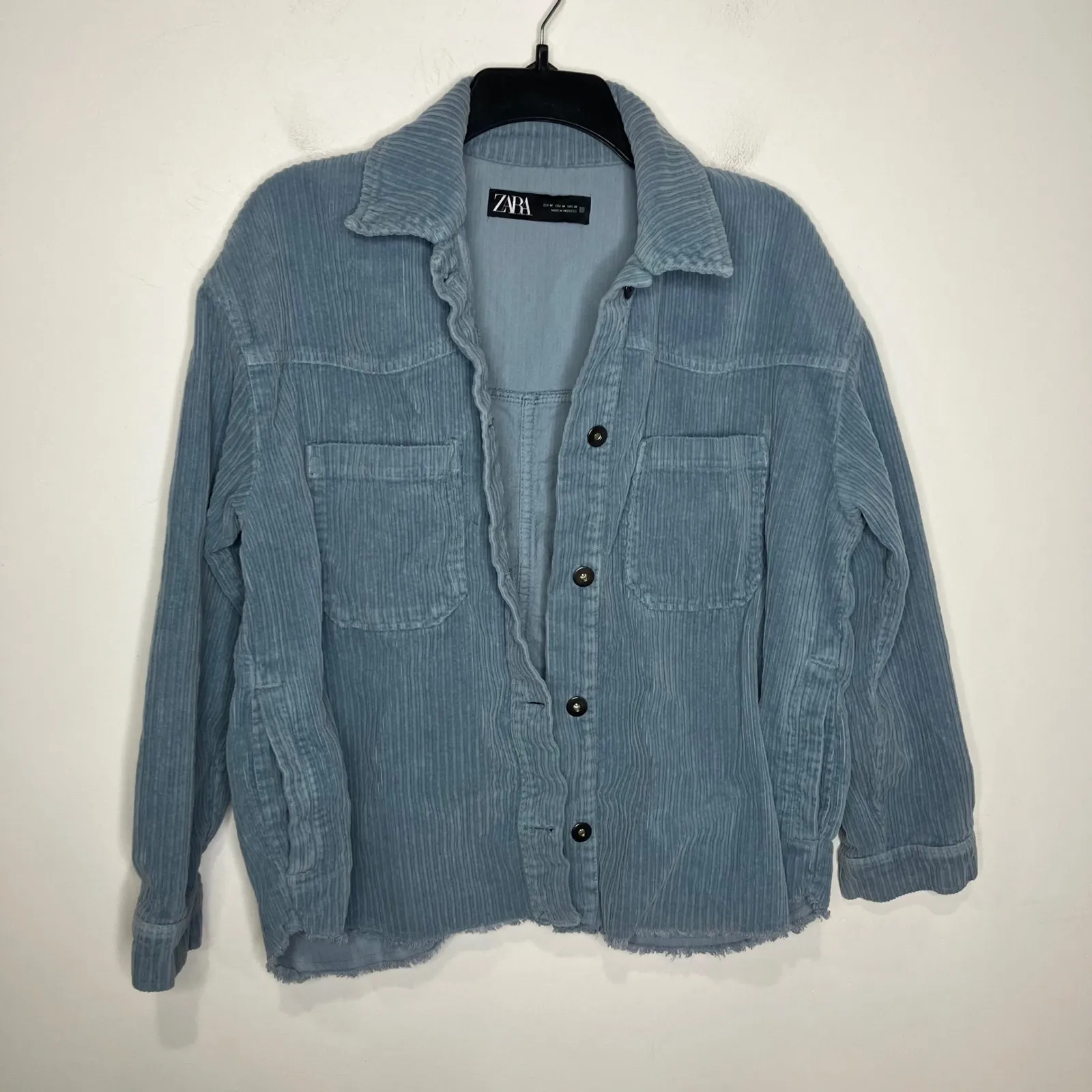 Zara blue corduroy button down shirt chore jacket women size medium 100% cotton - Image 3