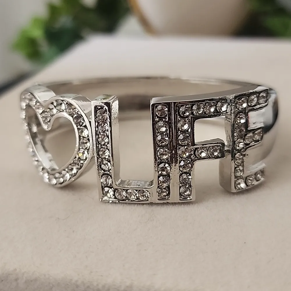 Silver with CZ Inspirational Love 🤍 LIFE Clamper / Hinge Glam Bracelet - Image 5