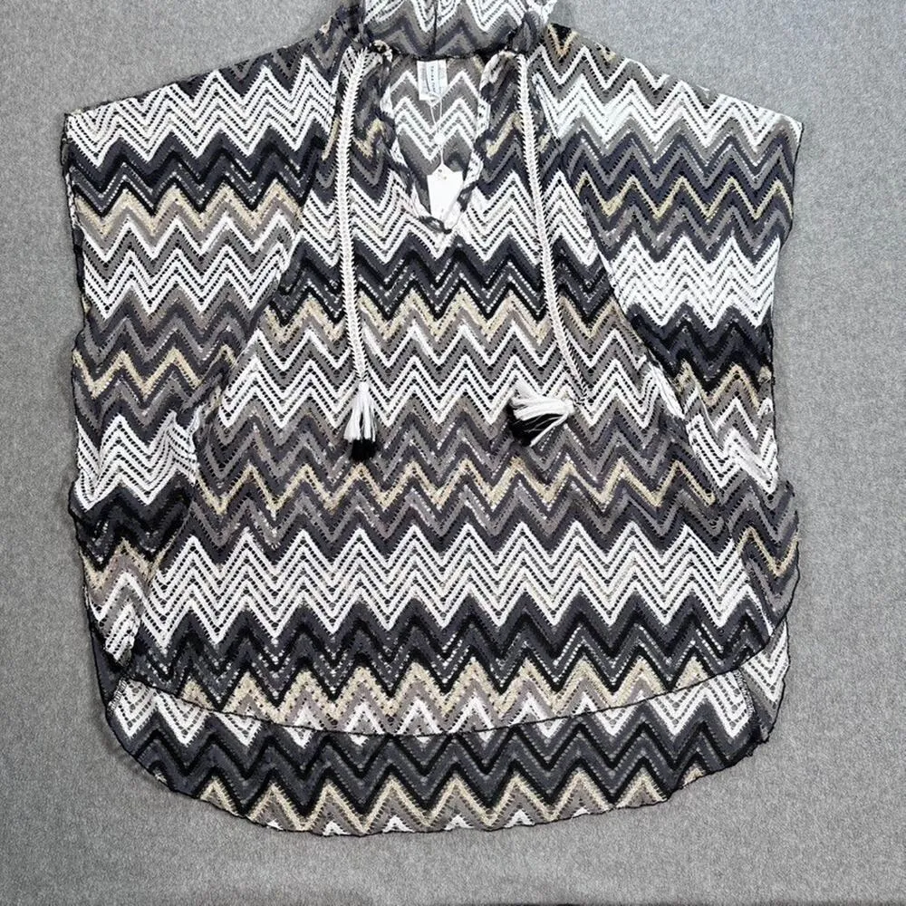 Trina Turk Coverup Poncho Crochet Hooded Womens Size XS/S Gold/Gray/White - Image 2