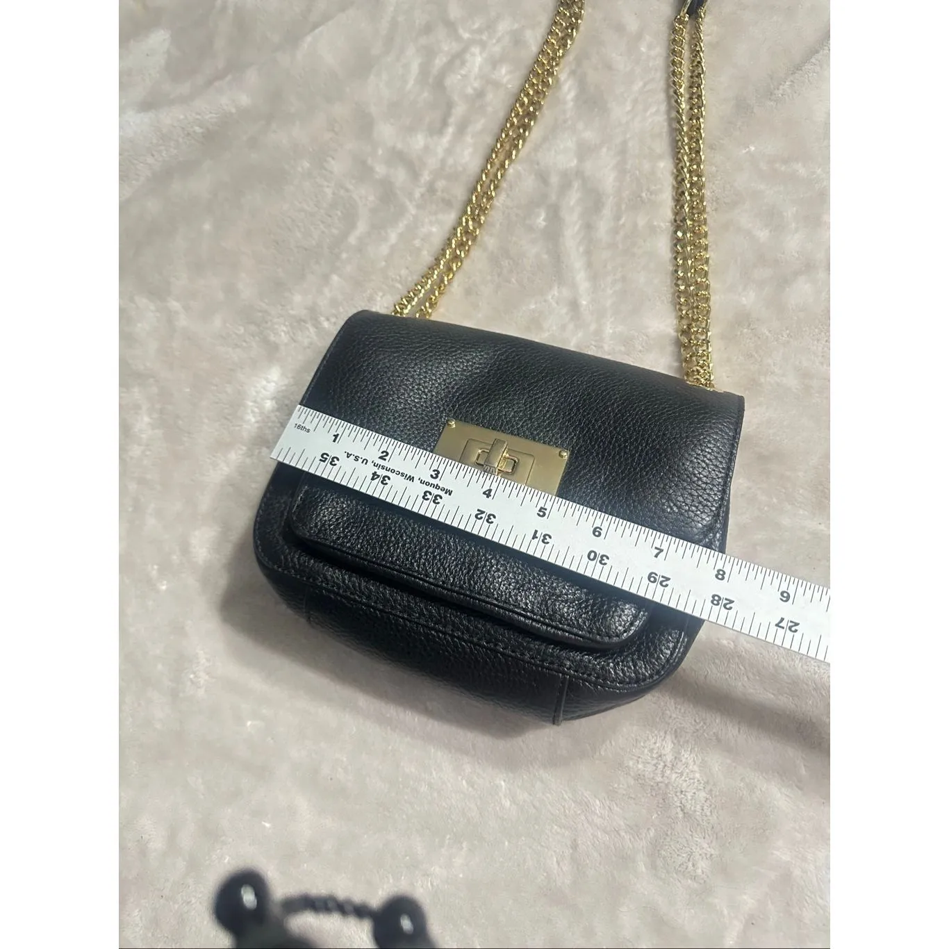 MICHAEL KORS Charlton Black Leather Gold Push Lock Crossbody Shoulder Bag Purse - Image 6