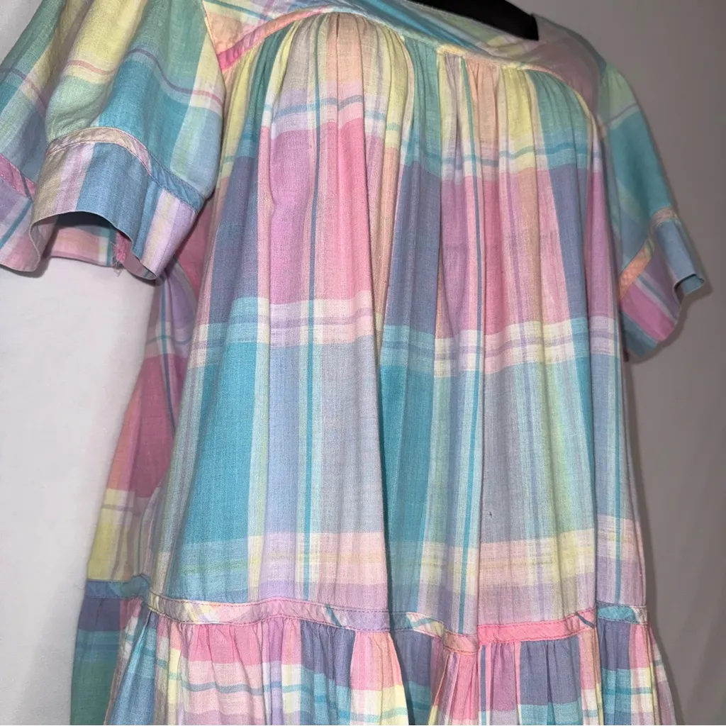 Coquette Fairy Milkmaid Prairie Vintage‎ 90s Ruffle Flowy Plaid Maxi Dress Pink Size M - Image 10