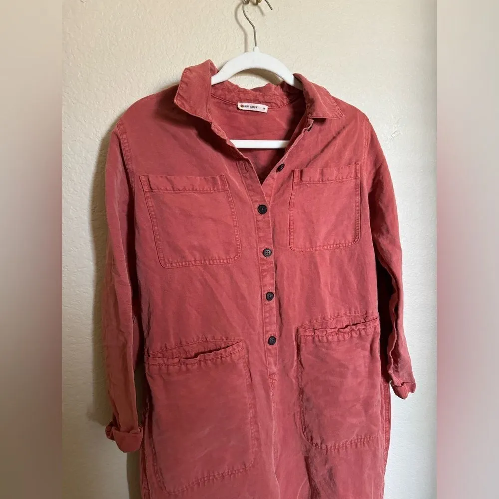 Marine Layer Charlie Utility Jumpsuit Rosewood Sz Medium in‎ Burnt Salmon Orange - Image 5