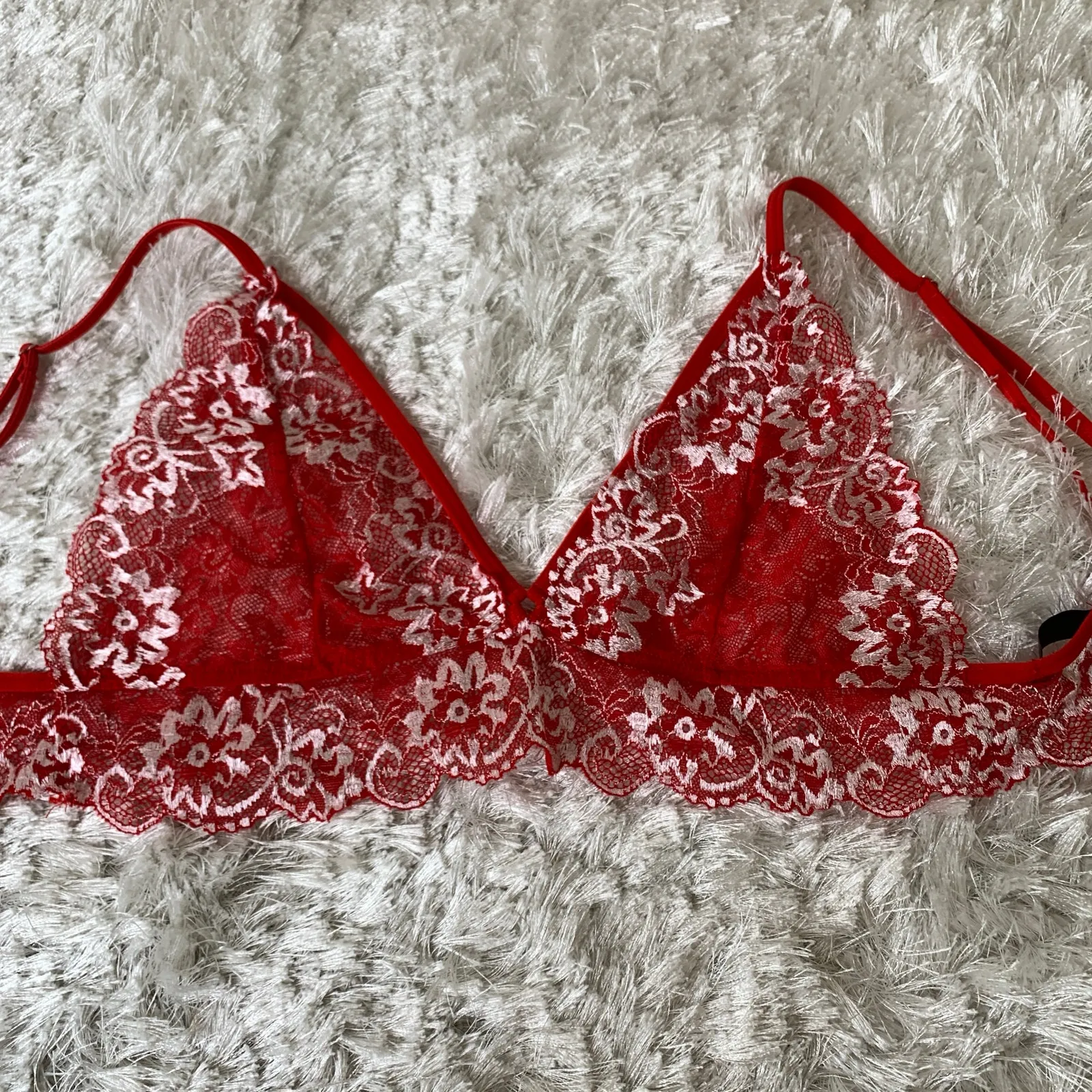 Red Sheer Lace Bralette Bra Sz Medium - Image 7