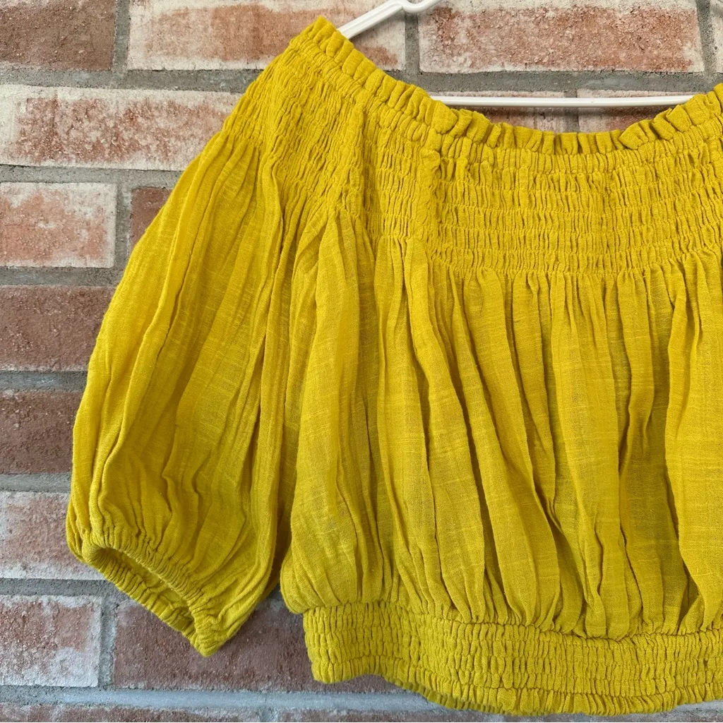 We The Free Off Shoulder Dancing Til Dawn Bardot Crop Top Stretchy Yellow XS - Image 11