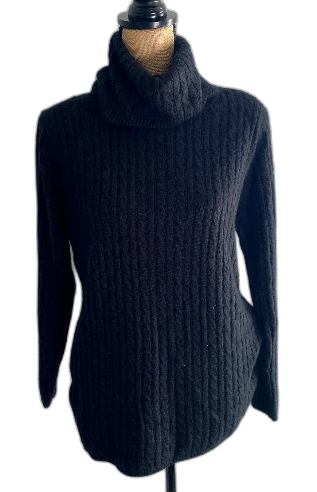 Vintage Susan Graver Style Turtleneck Sweater Cable Knit Black Size Medium - Image 1