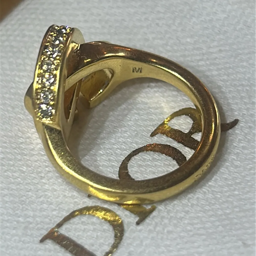 Dior CD LOCK RING Gold-Finish Metal and Silver-Tone Crystals size M - Image 5