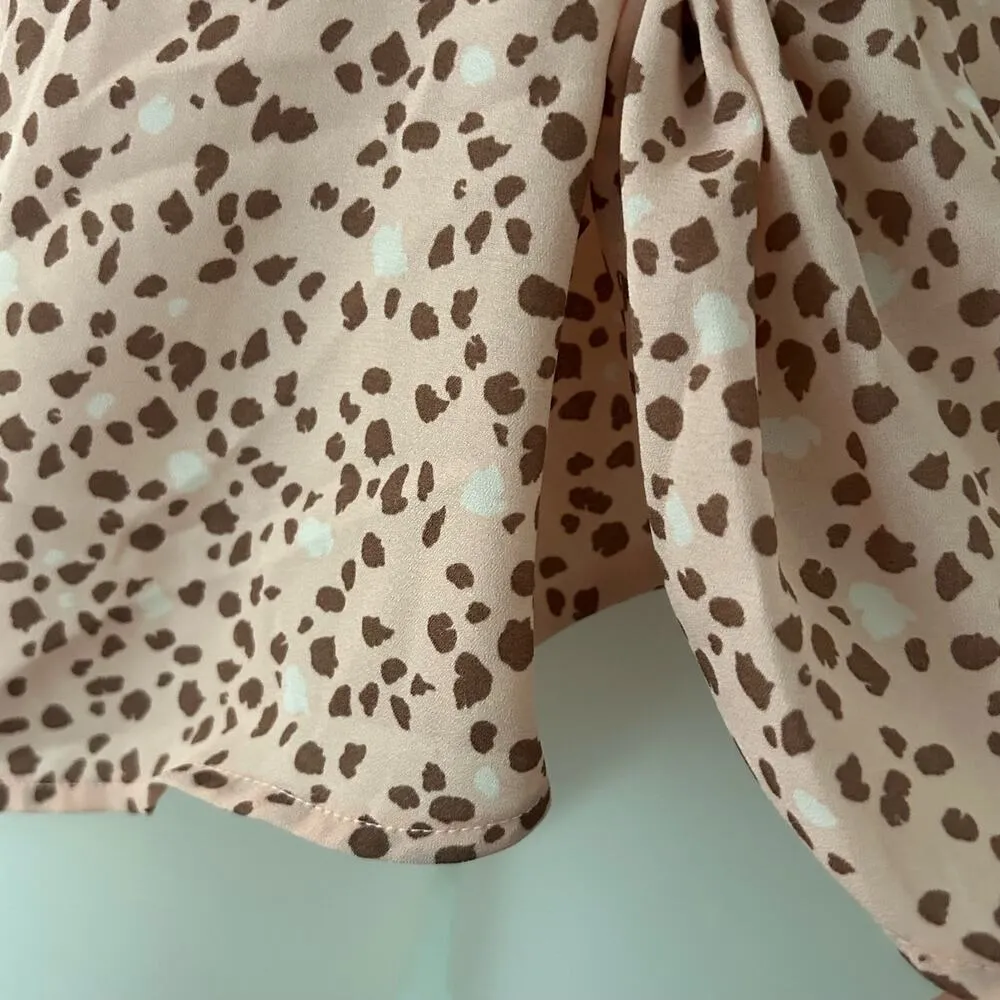 Pleione Women's Collared Pink Animal Print Peplum Wrap Top XS NWOT - Image 5