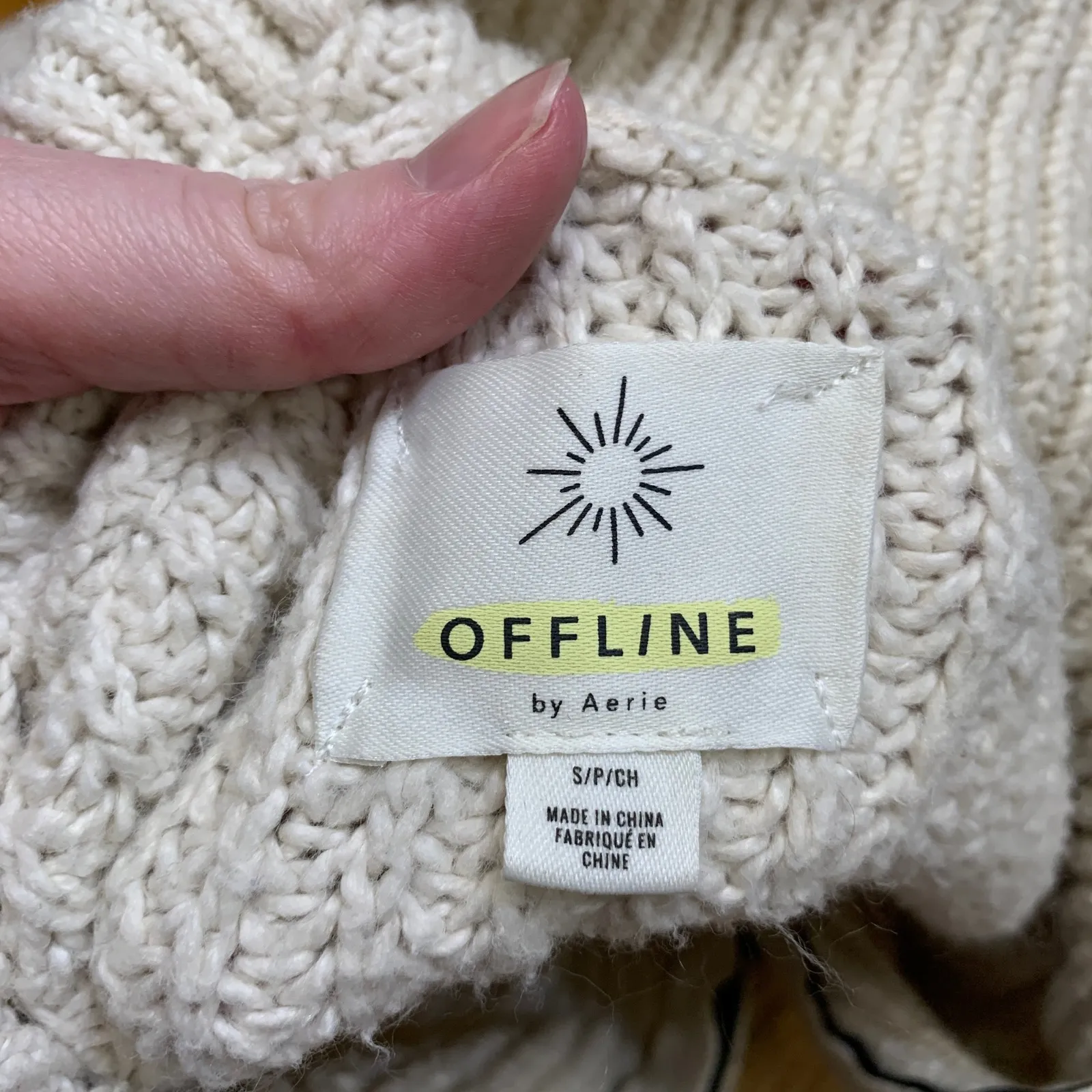 OFFLINE by Aerie Cream Ribbed Quarter Zip Pullover Sweater Women's size Small - Image 7